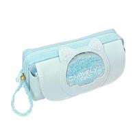 pipisweet Quicksand Trousse à crayons avec motif chat mignon trois couches Grande trousse à stylos pour filles Kawaii Papeterie Sac à crayons Motif animaux de dessin animé Sac à crayons Étudiant, bleu