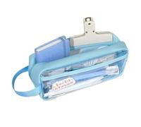 pipisweet Trousse à crayons avec compartiment transparent de grande capacité, trousse à crayons kawaii esthétique, fournitures scolaires, bleu, Taille unique