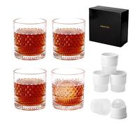 PIPITA Ensemble verres whisky cristal avec 4 moules à boules de glace et une boîte de luxe, gobelet à whisky sans plomb en cristal 335 ml, coffrets cadeaux verre whisky l'ancienne pour homme