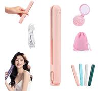 Pipiup Curling Iron, 2-in-1 Small CurlingIron, Pipiup Mini Dual-Purpose Curling Iron, Portable USB Mini Ceramic CurlingIron, for Short Hair and Long Hair, for Home or Travel (Pink,1pc)