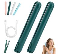 Pipiup Curling Iron, Pipiup Mini Dual Purpose Curling Iron, Minilocke Hair Curler and Straightener 2 in 1, Portable USB Ceramic Mini, for Travel Home (Green,2 Pcs)