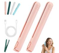 Pipiup Curling Iron, Pipiup Mini Dual Purpose Curling Iron, Minilocke Hair Curler and Straightener 2 in 1, Portable USB Ceramic Mini, for Travel Home (Pink,2 Pcs)