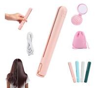Pipiup Curling Iron, Pipiup Mini Dual Purpose Hair Curler, 2-in-1 Portable Curling Wand and Flat Iron, USB Mini Ceramic Curling Tongs, for Short and Long Hair, for Home Travel (Pink)