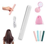 Pipiup Curling Iron, Pipiup Mini Dual Purpose Hair Curler, 2-in-1 Portable Curling Wand and Flat Iron, USB Mini Ceramic Curling Tongs, for Short and Long Hair, for Home Travel (White)