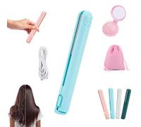 Pipiup Curling Iron, Pipiup Mini Dual Purpose Hair Curler, 2-in-1 Portable Curling Wand and Flat Iron, USB Mini Ceramic Curling Tongs, for Short and Long Hair, for Home Travel (Blue)