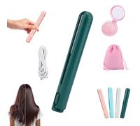 Pipiup Curling Iron, Pipiup Mini Dual Purpose Hair Curler, 2-in-1 Portable Curling Wand and Flat Iron, USB Mini Ceramic Curling Tongs, for Short and Long Hair, for Home Travel (Green)