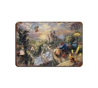 PIPIZA Thomas Kinkade - Plaque en métal rétro La Belle et la Bête tombant amoureux - Décoration murale - 20 x 30 cm