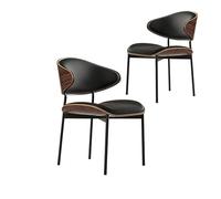 PIPOEI Lot de 2 Chaises de Salle à Manger en Cuir, Chaises de Salle à Manger Rembourrées en Bois Massif, Chaises Latérales Décoratives Modernes Ergonomiques avec Dossier Courbé pour Cuisine (Noir)