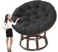 PIPOEI Ronde Coussin Fauteuil en Rotin, Housse de Coussins de Chaise d'oeuf, Conception épaisse Antidérapant Suspendu Hamac Chaise Coussins Black,110cm