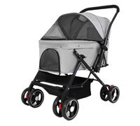 PIPONS Poussette Animaux Poussette De Voyage Pliante pour Animaux De Compagnie, Poussettes pour Chiens avec Panier De Rangement, Roues pour Petits Et Moyens Chats Animaux Voyage Poussette(Grey)