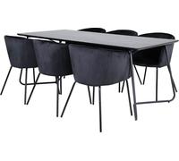 PippiBL ensemble table, table noir et 6 Berit chaises Velours noir.