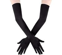 PIQIUQIU Gants Longs en Satin Noir de Soirée et d'Opéra - 21" Noirs pour Filles et Femmes
