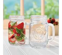 PIQIUQIU Mason Jar Lot de 2 Verres avec Couvercle réutilisables avec Anse 450 ML