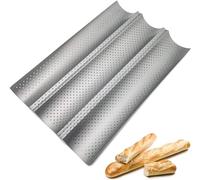 PIQIUQIU Plaque de cuisson pour baguette, moule à baguette pour 3 baguettes, plaque de cuisson avec revêtement antiadhésif de haute qualité, 38 x 24,5 cm