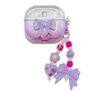 PIQIUZC Jolie coque pour Samsung Galaxy Buds 3/Buds 3 Pro, design créatif de dessin animé nœud fleurs en TPU transparent accessoire avec pendentif pour femme (nœud violet)