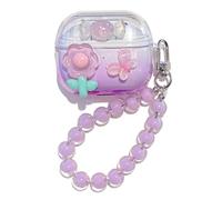 PIQIUZC Jolie coque pour Samsung Galaxy Buds 3/Buds 3 Pro, design créatif de dessin animé nœud fleurs en TPU transparent écouteurs coque accessoire avec pendentif pour femme (violet floral)