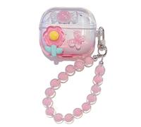 PIQIUZC Jolie coque pour Samsung Galaxy Buds 3/Buds 3 Pro, design créatif de dessin animé nœud fleurs en TPU transparent écouteurs coque accessoire avec pendentif pour femme (rose floral)