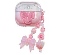 PIQIUZC Jolie coque pour Samsung Galaxy Buds 3/Buds 3 Pro, design créatif de dessin animé nœud fleurs en TPU transparent accessoire avec pendentif pour femme (nœud rose)