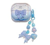 PIQIUZC Jolie coque pour Samsung Galaxy Buds 3/Buds 3 Pro, design créatif de dessin animé nœud fleurs en TPU transparent accessoire avec pendentif pour femme (nœud bleu)