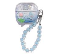 PIQIUZC Jolie coque pour Samsung Galaxy Buds 3/Buds 3 Pro, design créatif de dessin animé nœud fleurs en TPU transparent écouteurs coque accessoire avec pendentif pour femme (floral bleu)