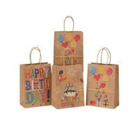 piqiya Lot de 24 sacs cadeaux d'anniversaire avec poignée « Happy Birthday » - Sacs à friandises en papier coloré - Impression de gâteau - Fournitures de fête