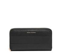 Piquadro Grand Portefeuille Femme zippé avec 4 Soufflets Femme Cuir Noir