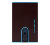 PIQUADRO Porte-cartes brun foncé bleu clair pour homme - Blue Square Credit Card Case Slider RFID Mogano 243462
