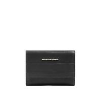 Piquadro Portefeuille à Trois Volets Femme, Petit Format Femme Cuir Noir