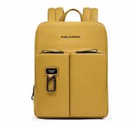 Piquadro - Sac à dos fin pour ordinateur portable 14 pouces - Cuir de haute qualité - Jaune - Extensible