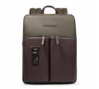 Piquadro - Sac à dos fin pour ordinateur portable 14 pouces - Cuir de haute qualité - Marron foncé - Extensible