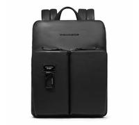 Piquadro - Sac à dos fin pour ordinateur portable 14 pouces - Cuir de haute qualité - Noir - Extensible