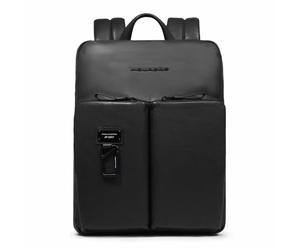 Piquadro - Sac à dos fin pour ordinateur portable 14 pouces - Cuir de haute qualité - Noir - Extensible