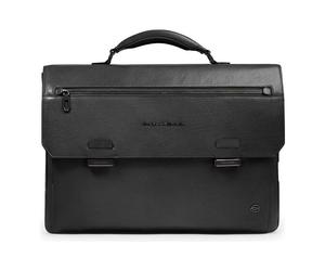 Piquadro Solm Attaché-case Cuir véritable 42 cm Compartiment ordinateur noir
