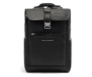 Piquadro Tebe Daypack Protection RFID Cuir véritable 44 cm Compartiment ordinateur noir