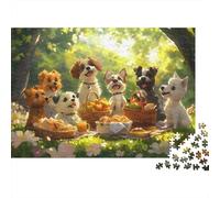 Pique-Nique Chiens Mignon Scene Puzzle 1000 Pièces Adulte avec Assemblage Fluide,Puzzle d'art Jeu De Patience pour Un Passe-Temps pour Adulte,Étoile du Cadeau De Noël 70x50cm/1000pcs