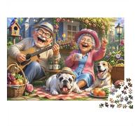 Pique-Nique Grands-Parents Chiens Puzzle, 1000 Pcs Jeu Intérieur Adulte | 52x38cm Carton, Exercice Mental, Ajustement Précis, Amateurs D'art, Réduction Du Stress