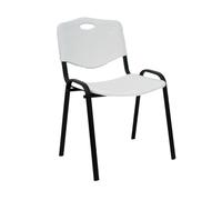 Piqueras y Crespo ISO Plastic Lot de 4 chaises ergonomiques, empilables, multi-usages et structure de couleur noire, assise et dossier en PVC blanc.