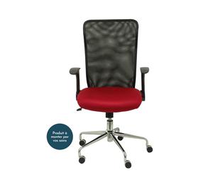 Piqueras y Crespo MINAYA Fauteuil de bureau - Dossier Maille Noir - Accoudoirs et base chromée - Assise tissu 3D Rouge