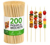 Piques à Brochettes en Bambou, 20 cm, Lot de 200, pour Barbecue, Grill, Apéritif et Buffet