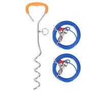 Piquet d'attache pour Chien, câble en Acier avec Clips à Double extrémité, ancrage au Sol en Spirale, pour Cour et extérieur, Sac de Rangement Inclus. (5mm*10m)