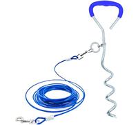 Piquet d'attache pour chien et câble de 9,1 m - Piquet en spirale robuste - Corde en métal - Crochet pivotant à 360° pour chiens de petite, moyenne et grande taille - Piquet enveloppé de plastique