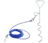 Piquet d'attache pour chien et câble de 9,1 m - Piquet en spirale robuste - Corde en métal - Crochet pivotant à 360° pour chiens de petite, moyenne et grande taille - Piquet simple