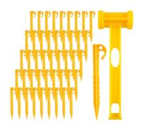 Piquet de Fixation*100, FairyPeach Piquet Fil Robot Tondeuse et Marteau à Clous, Accessoire Cable Robot Tondeuse, Piquets de Tente en Plastique, Piquets de Fixation pour Cable, Jaune et Noir (Jaune)