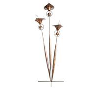 Piquet De Jardin À Trois Lys Calla en Cuivre Flammé, avec Charme Rustique Artistique, 60cm, Sculpture De À Fleurs Attrape-Pluie, Piquet De Jardin avec Cloches, Résistant Aux Intempéries, pour L