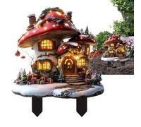 Piquet de jardin de Noël : décoration festive pour pelouse en plein air, piquet en métal pour chemins de Noël | Piquet acrylique 2D pour patio de maison champignons couverture de neige de Noël