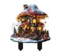 Piquet de jardin de Noël : décoration festive pour pelouse en plein air, piquet en métal pour chemins de Noël | Piquet acrylique 2D pour patio de maison champignons couverture de neige de Noël