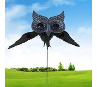 Piquet de jardin en forme de hibou volant - Grand animal à bascule avec ailes battantes, oiseau simulé en métal pour extérieur, cour, décoration, ornement