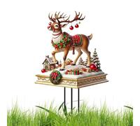 Piquet de jardin en forme de renne - 30 x 19,8cm, traîneau du Père Noël, facile à utiliser | Piquet de jardin de Noëll étanche avec maison de neige, traîneau plat à personnages de Noël pour décoration