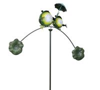 Piquet de jardin en métal avec grenouilles sur branche avec parasol - Décoration d'équilibre avec contrepoids en feuille de nénuphar - Figurine de décoration de jardin résistante aux intempéries - 150