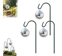 Piquet De Jardin « Mini Disco Ball », Piques À Fleurs Argentées À Paillettes Réfléchissantes pour Plantes en Pot D'intérieur Et D'extérieur, Petite Boule Argentée (3 pièces,3 cm / 1,18 Pouce)